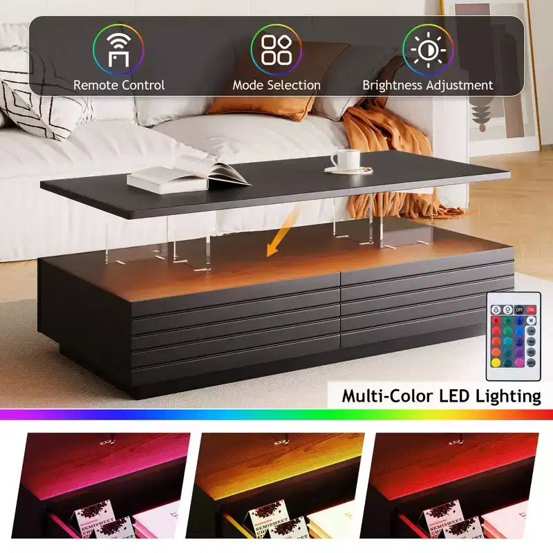 47.2" Rectangular LED Coffee Table with 2 Hidden Drawers and Touch Control