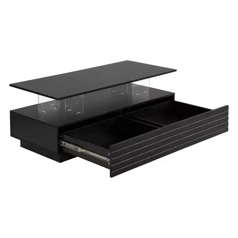 47.2" Rectangular LED Coffee Table with 2 Hidden Drawers and Touch Control