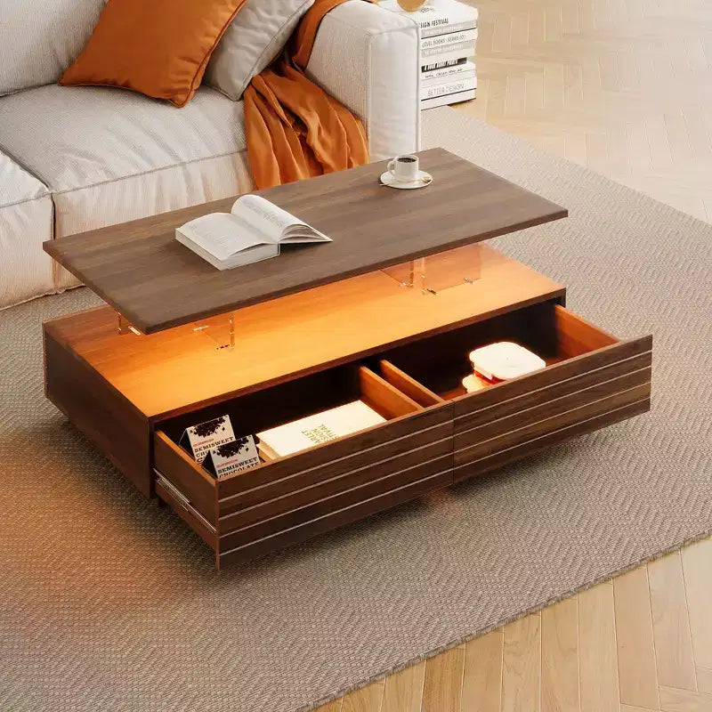 47.2" Rectangular LED Coffee Table with 2 Hidden Drawers and Touch Control