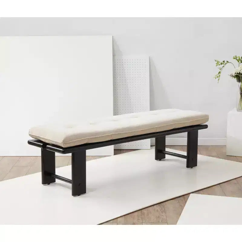 Wood & Cushion Bench - Beige/Black