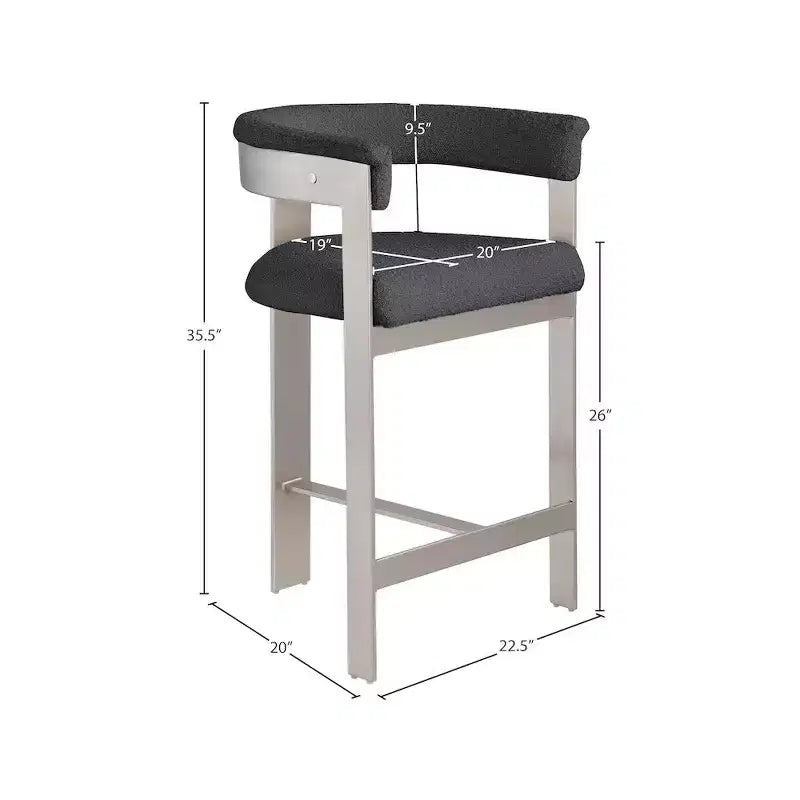 Black Boucle Fabric Counter Stool, Set of 2