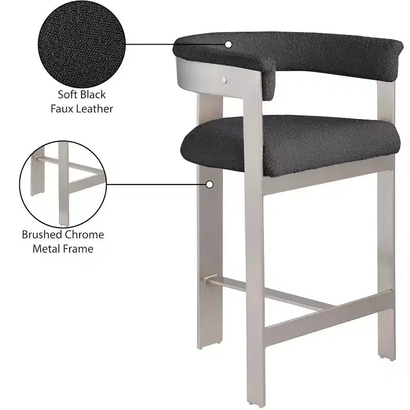 Black Boucle Fabric Counter Stool, Set of 2