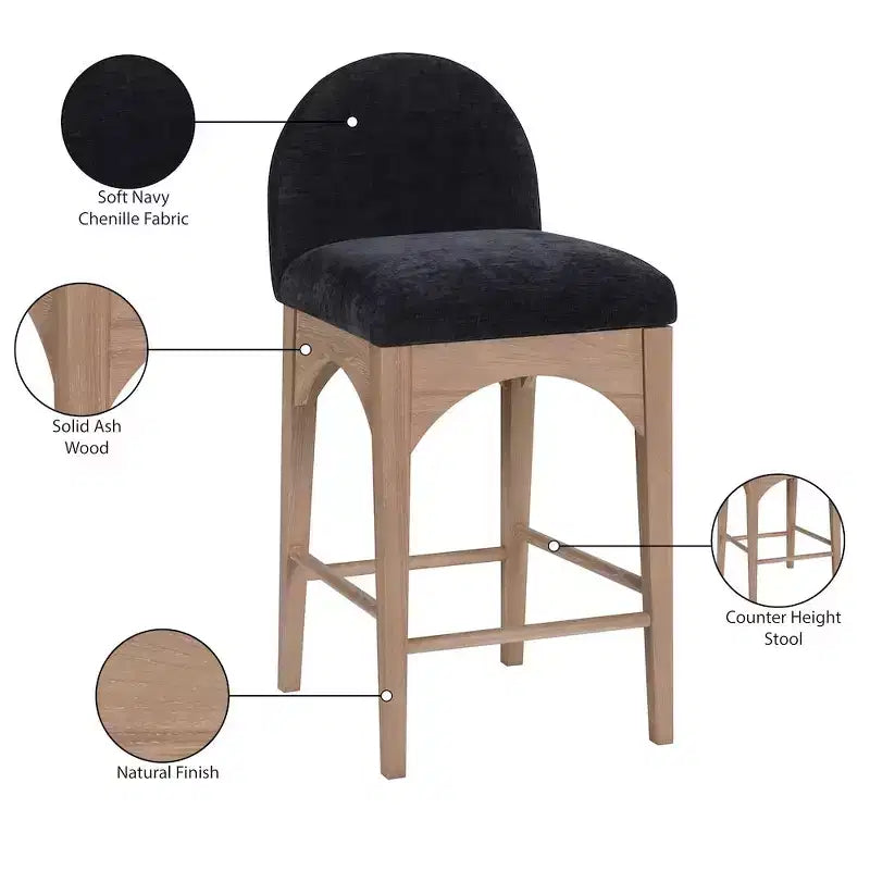 Waldorf Black Chenille Fabric Counter Stool