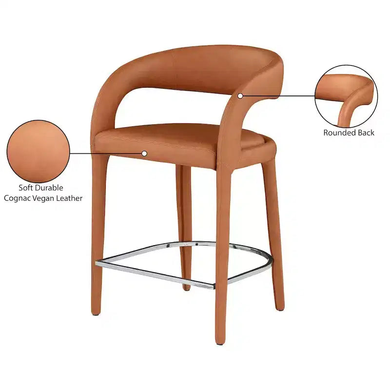 Cognac Vegan Leather Counter Stool