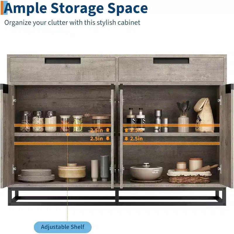 55 inch Sideboard Buffet Cabinet with 2 Drawers and 4 Doors