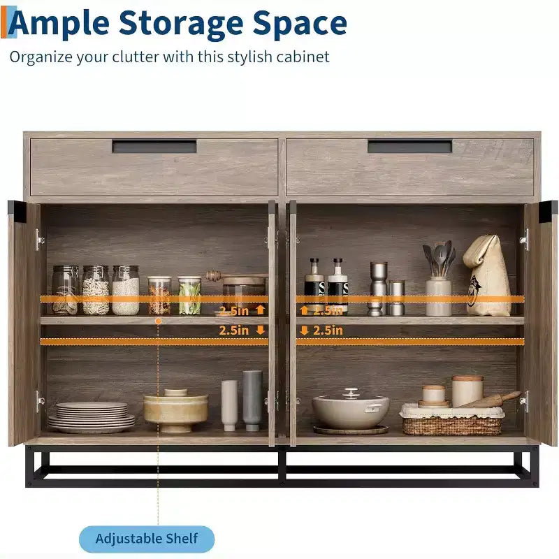 55 inch Sideboard Buffet Cabinet with 2 Drawers and 4 Doors