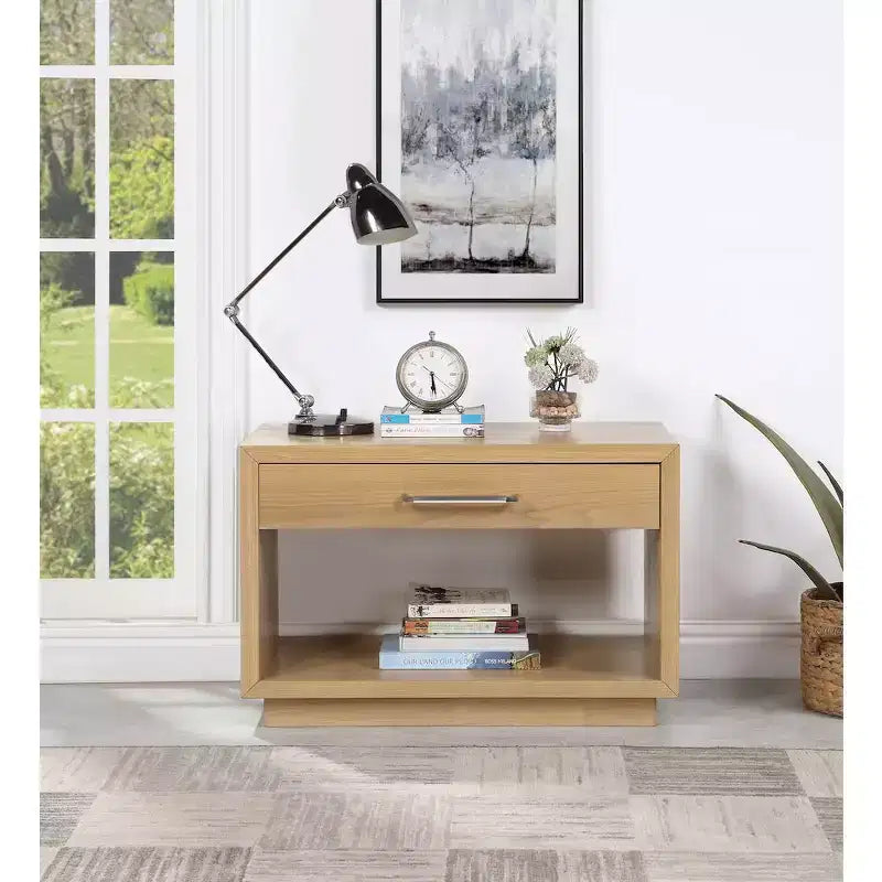 Wood Veneer Nightstand with Drawer