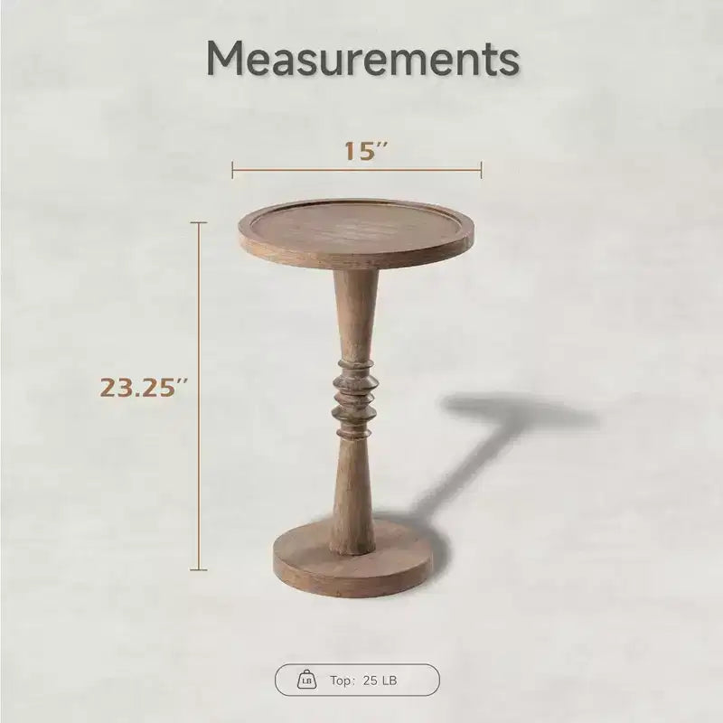Round Pedestal Tray Top End Table – Farmhouse Style, Brown Wood