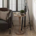 Round Pedestal Tray Top End Table – Farmhouse Style, Brown Wood