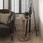 Round Pedestal Tray Top End Table – Farmhouse Style, Brown Wood