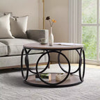 31.5" 2-Tier Industrial Round Coffee Table with Metal Frame and Open Shelf