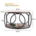 31.5" 2-Tier Industrial Round Coffee Table with Metal Frame and Open Shelf