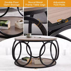 31.5" 2-Tier Industrial Round Coffee Table with Metal Frame and Open Shelf