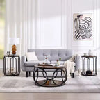 31.5" 2-Tier Industrial Round Coffee Table with Metal Frame and Open Shelf