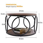 31.5" 2-Tier Industrial Round Coffee Table with Metal Frame and Open Shelf