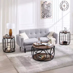 31.5" 2-Tier Industrial Round Coffee Table with Metal Frame and Open Shelf