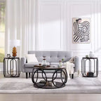 31.5" 2-Tier Industrial Round Coffee Table with Metal Frame and Open Shelf