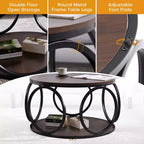 31.5" 2-Tier Industrial Round Coffee Table with Metal Frame and Open Shelf