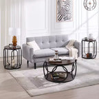 31.5" 2-Tier Industrial Round Coffee Table with Metal Frame and Open Shelf