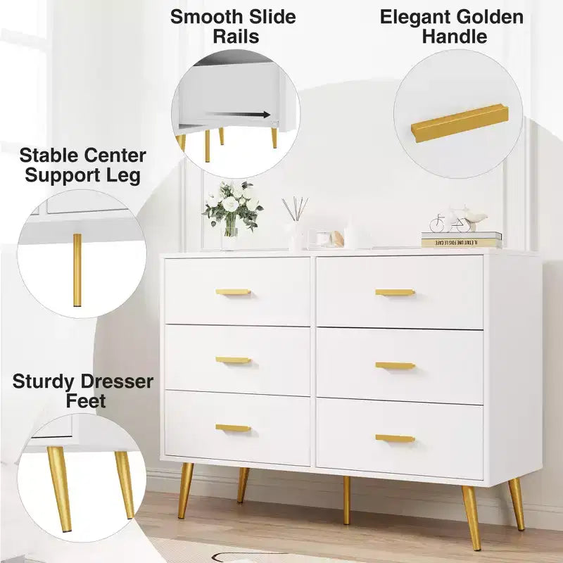 6-Drawer Dresser with Gold Handles