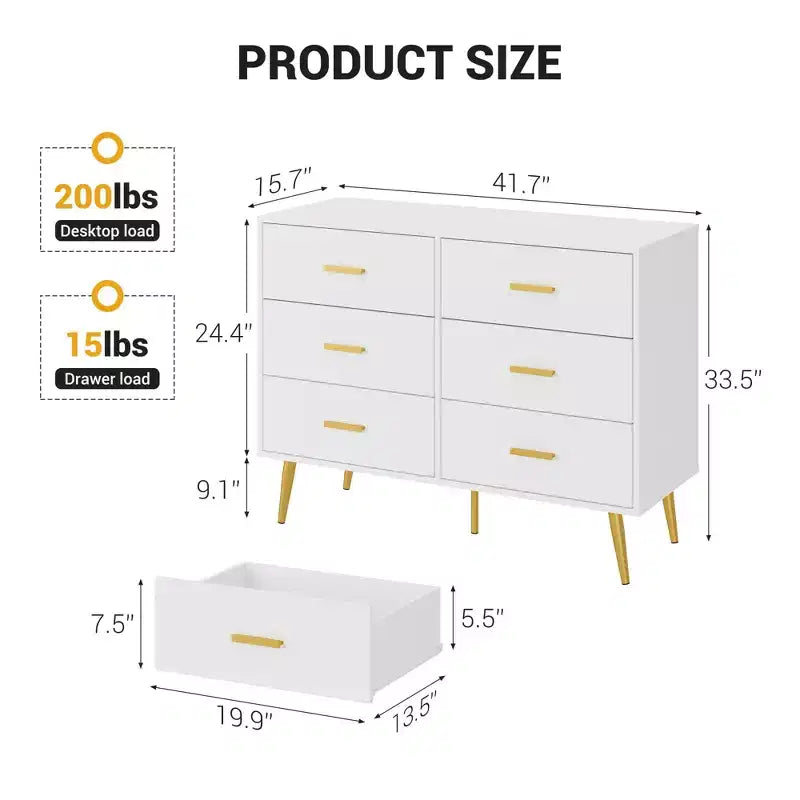 6-Drawer Dresser with Gold Handles