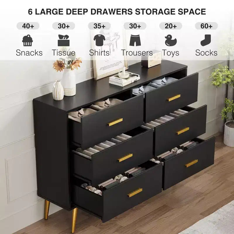 6-Drawer Dresser with Gold Handles