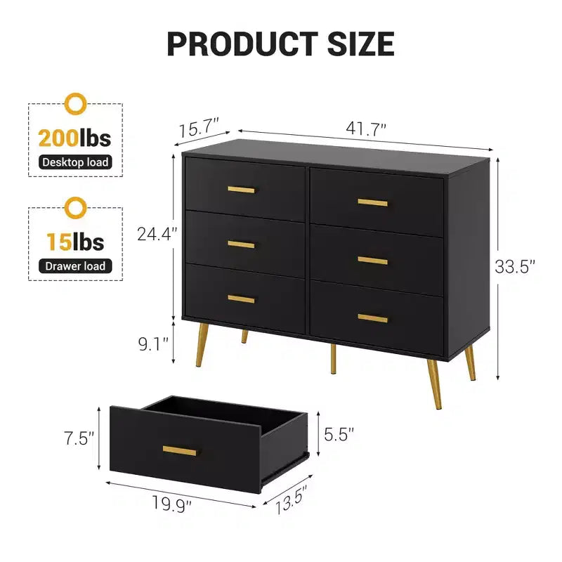 6-Drawer Dresser with Gold Handles