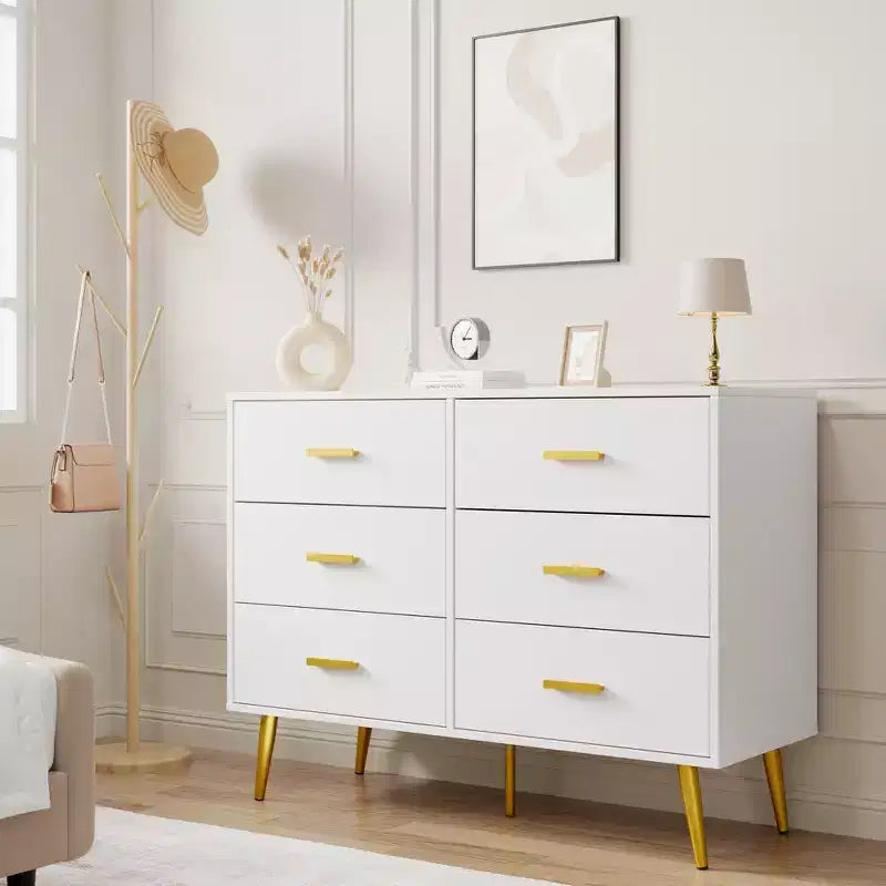6-Drawer Dresser with Gold Handles