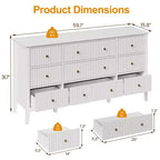 Fluted 9-Drawer Dresser, 59" Wide Chest of Drawers with Metal Handles, Storage Organizer for Bedroom, Living Room and Entryway, White