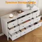 Fluted 9-Drawer Dresser, 59" Wide Chest of Drawers with Metal Handles, Storage Organizer for Bedroom, Living Room and Entryway, White
