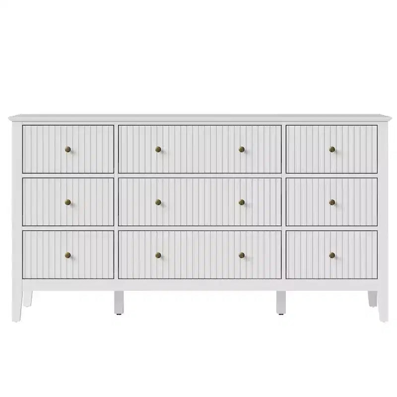 Fluted 9-Drawer Dresser, 59" Wide Chest of Drawers with Metal Handles, Storage Organizer for Bedroom, Living Room and Entryway, White