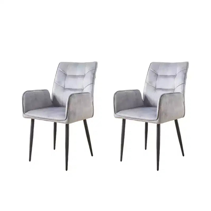 Set of 2 Velvet Upholstered Dining Chairs with Iron Frame – Armless & Arm Chair Options, Yellow/Gray