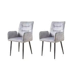 Set of 2 Velvet Upholstered Dining Chairs with Iron Frame – Armless & Arm Chair Options, Yellow/Gray