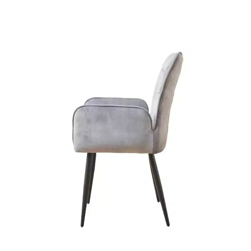 Set of 2 Velvet Upholstered Dining Chairs with Iron Frame – Armless & Arm Chair Options, Yellow/Gray