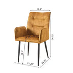 Set of 2 Velvet Upholstered Dining Chairs with Iron Frame – Armless & Arm Chair Options, Yellow/Gray
