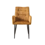 Set of 2 Velvet Upholstered Dining Chairs with Iron Frame – Armless & Arm Chair Options, Yellow/Gray