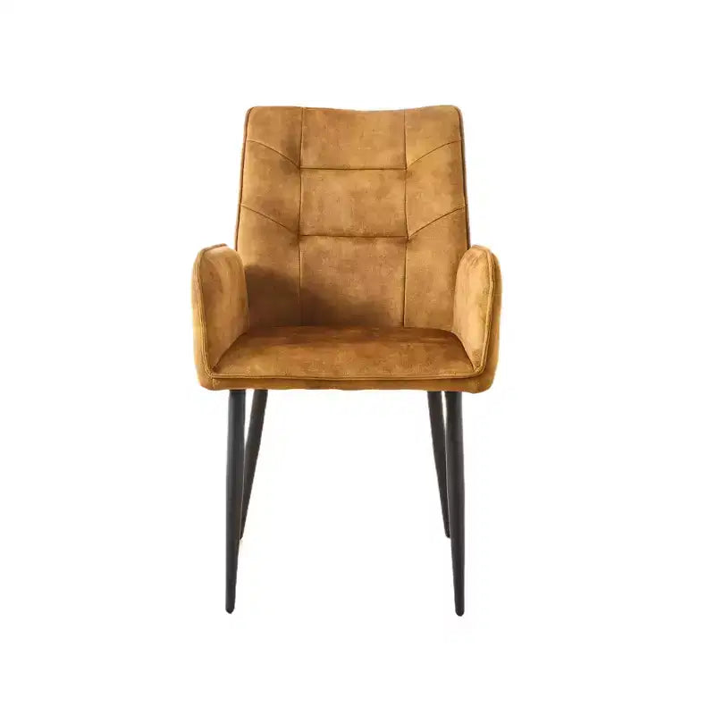 Set of 2 Velvet Upholstered Dining Chairs with Iron Frame – Armless & Arm Chair Options, Yellow/Gray