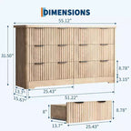 Fluted 6-Drawer Dresser with Wavy Design and Wood Top