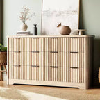 Fluted 6-Drawer Dresser with Wavy Design and Wood Top