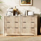 Fluted 6-Drawer Dresser with Wavy Design and Wood Top