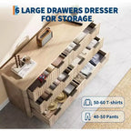 Fluted 6-Drawer Dresser with Wavy Design and Wood Top