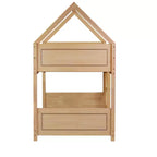 Twin Size Floor Bunk Bed with Ladder and Guardrails, House-Shaped Frame, Beige