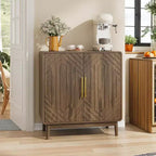 Rustic Carved Doors Wood Storage Cabinet with Adjustable Shelves