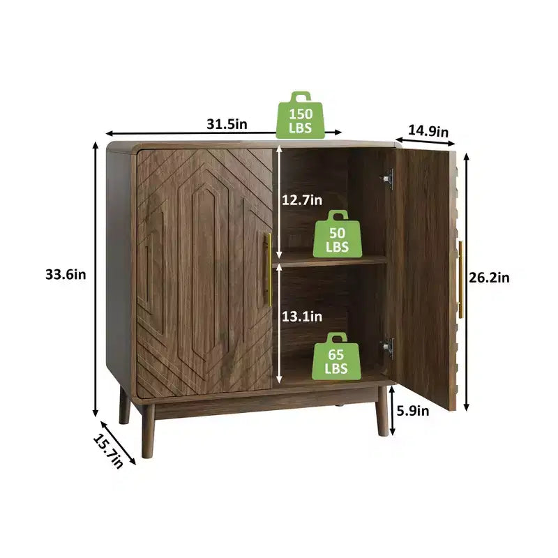 Rustic Carved Doors Wood Storage Cabinet with Adjustable Shelves