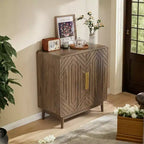 Rustic Carved Doors Wood Storage Cabinet with Adjustable Shelves