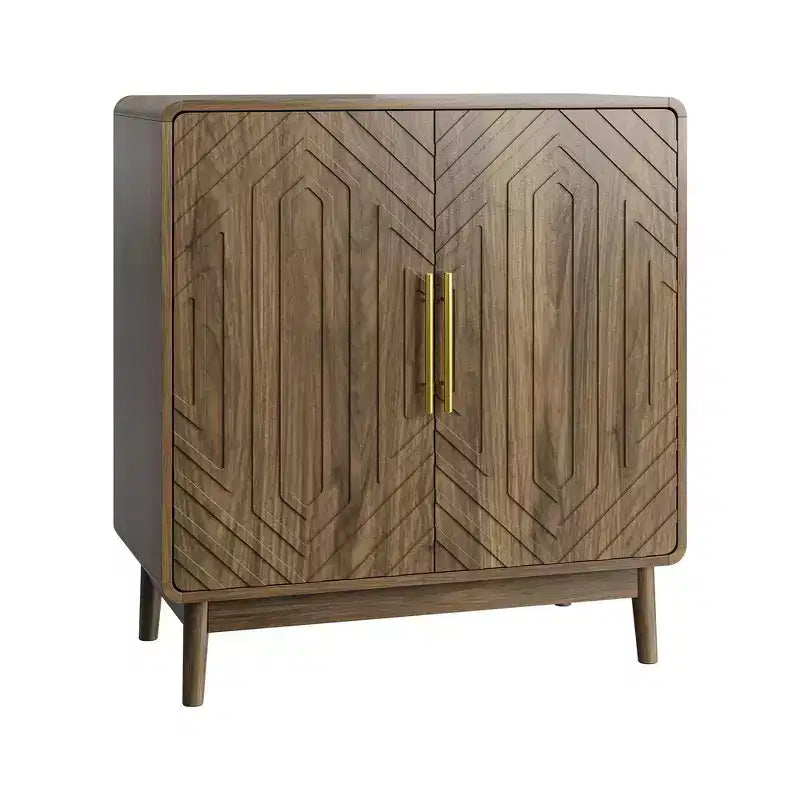 Rustic Carved Doors Wood Storage Cabinet with Adjustable Shelves