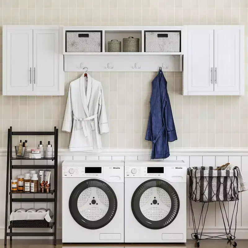 26x44x8 White Wall Mounted Laundry Cabinet with Adjustable Shelves