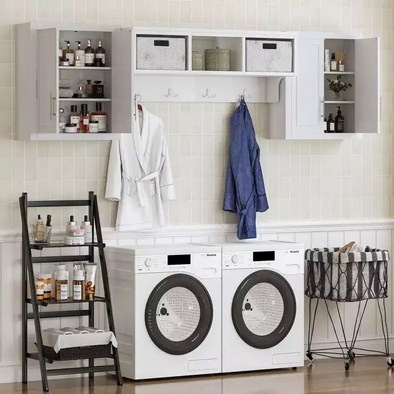 26x44x8 White Wall Mounted Laundry Cabinet with Adjustable Shelves