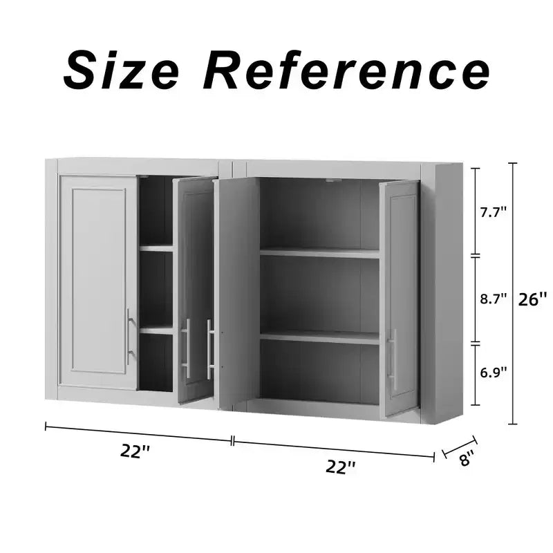 26x44x8 White Wall Mounted Laundry Cabinet with Adjustable Shelves