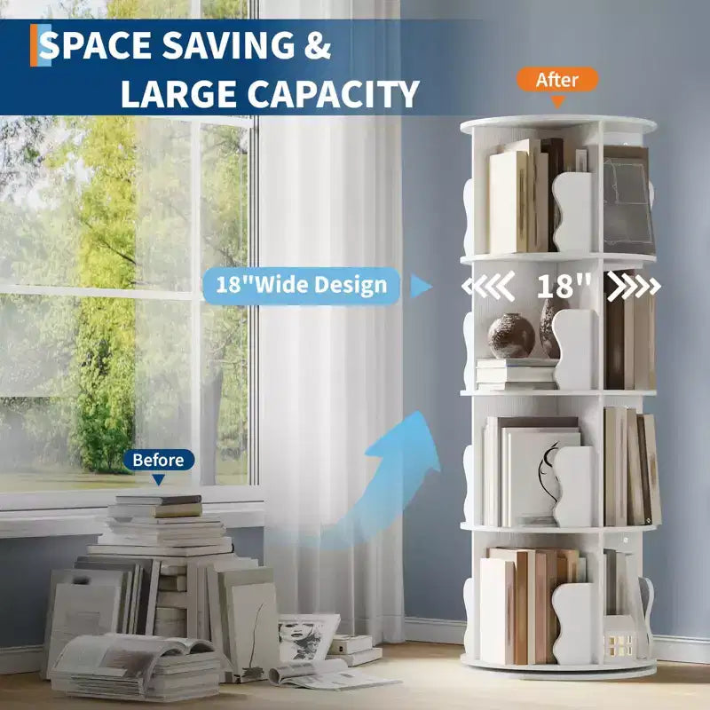 4-Tier Rotating Bookshelf Tower with 360° Spinning Base